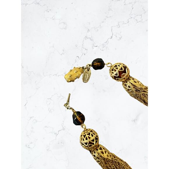 Vintage Vendôme 1950s/60s Gold Mesh Filigree Necklace and Glass Beads - Picture 6 of 9